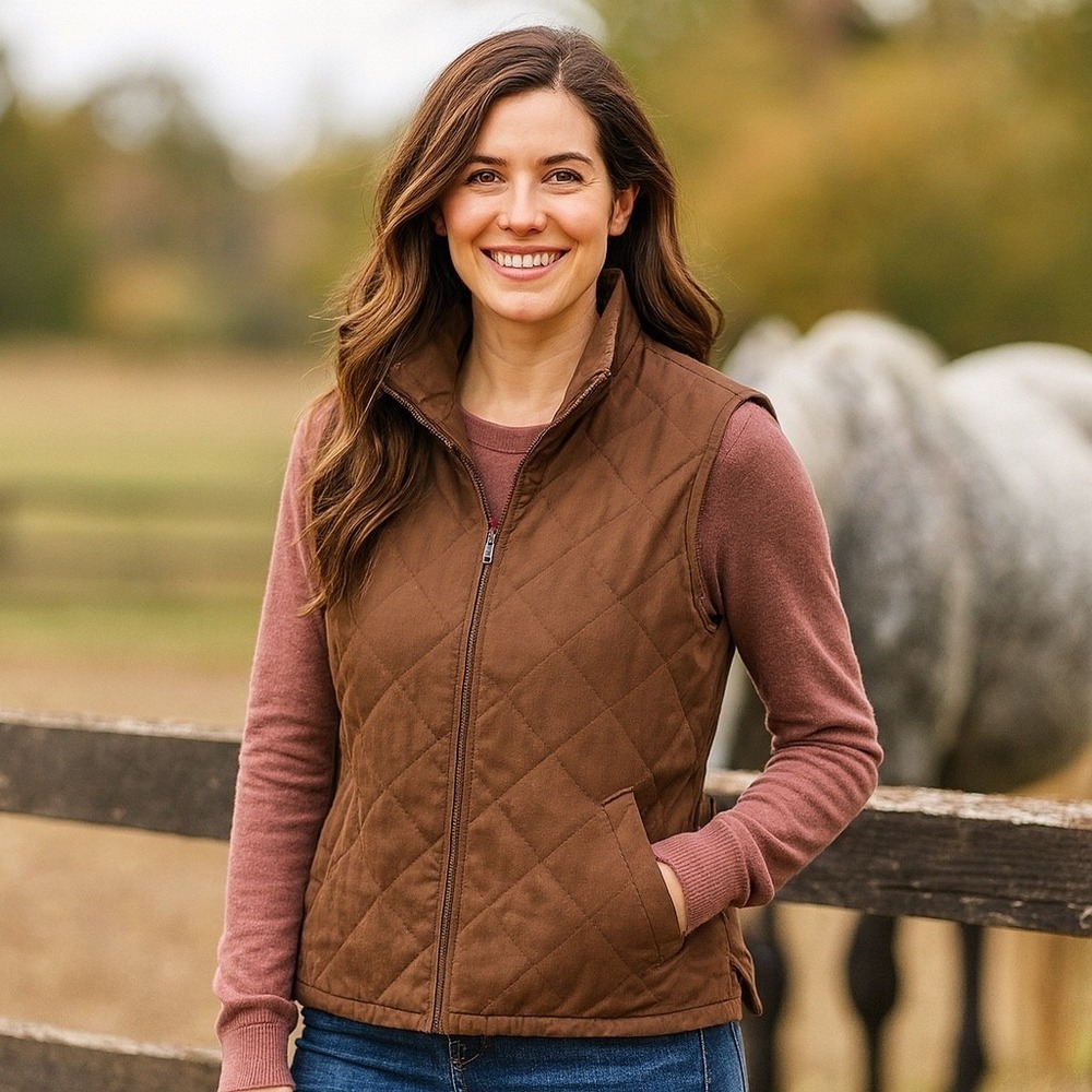 Orvis‎ Quilted Field Vest Brown Outdoor Country Equestrian Style Vest Women S